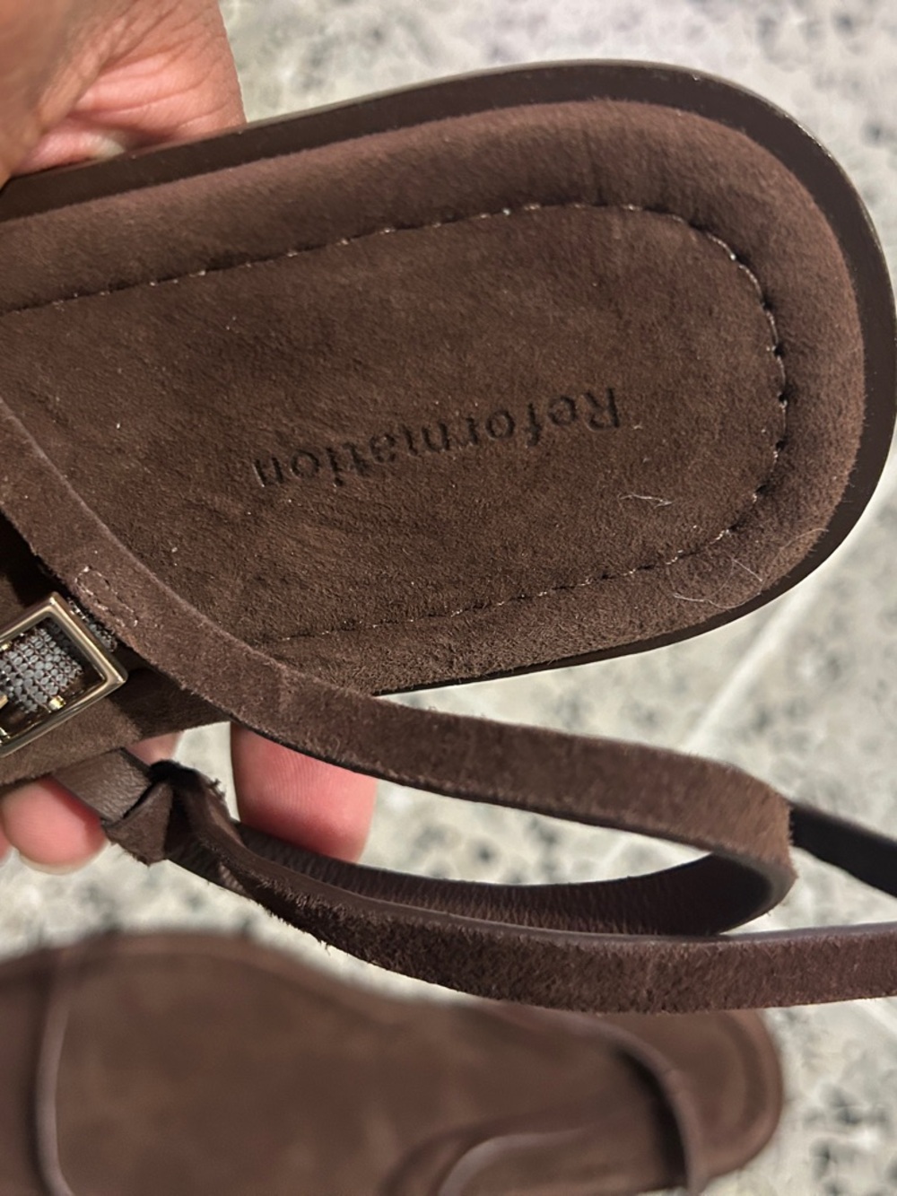Reformation Lake Flat Sandals Brown Suede 9.5 - Picture 4 of 6